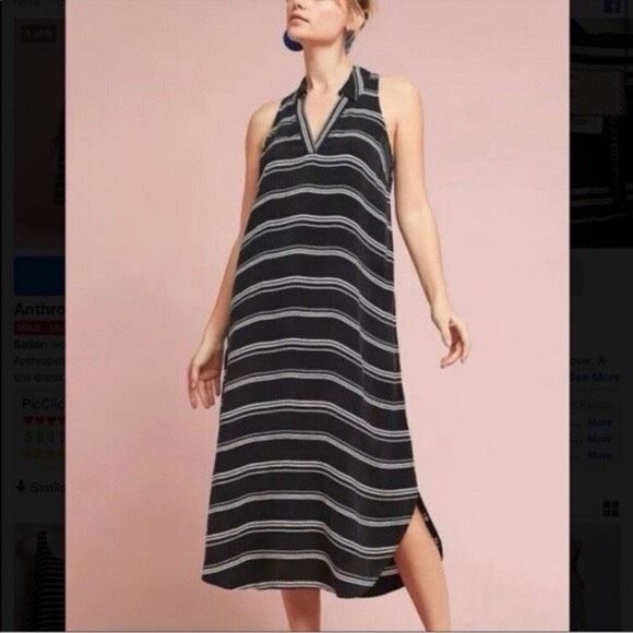 ✨Anthropologie Striped Minimalist V Neck Sz. Medium Dress✨ - Picture 2 of 7